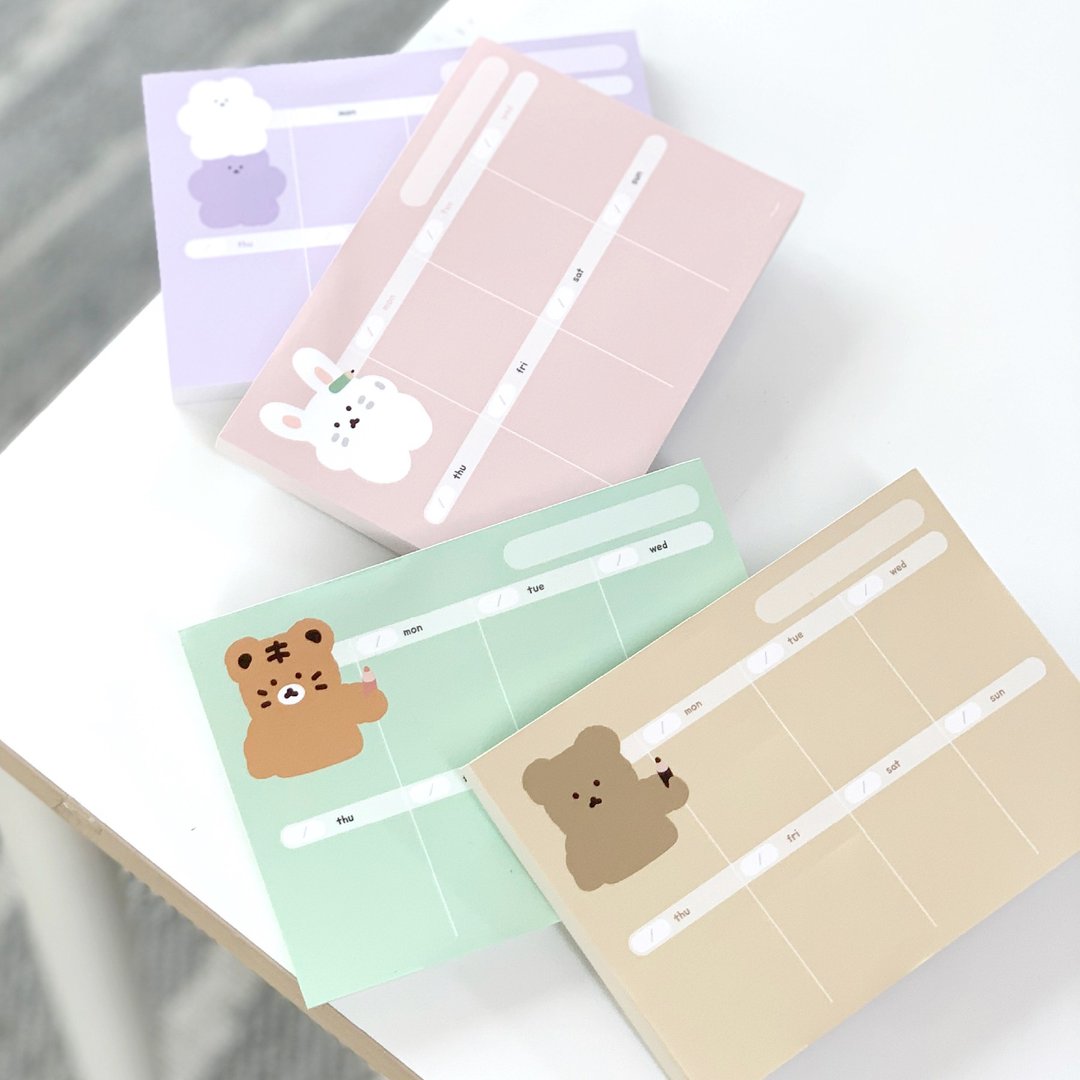 韩国文创 Chanibear 周记事便条纸 (4色) 实用记事本 14cm 周计划 - 便条纸/标签贴 - 纸 