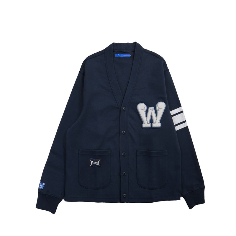 拳魂重磅印花开襟外套-雾蓝 - 男装针织衫/毛衣 - 棉．麻 