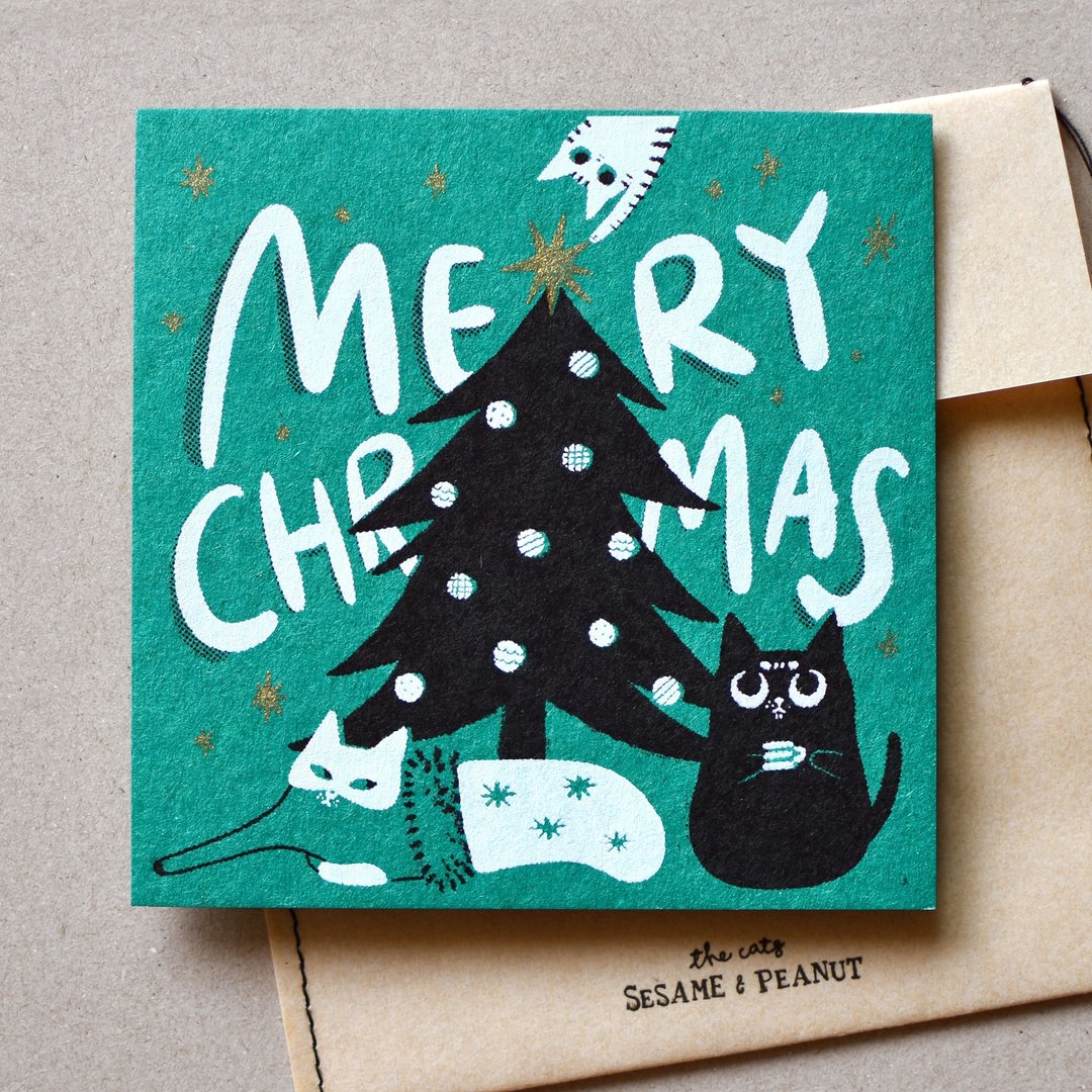 Merry Xmas! 跟我们一起过圣诞节 手工网印/绢印卡片 圣诞绿 - 卡片/明信片 - 纸 绿色