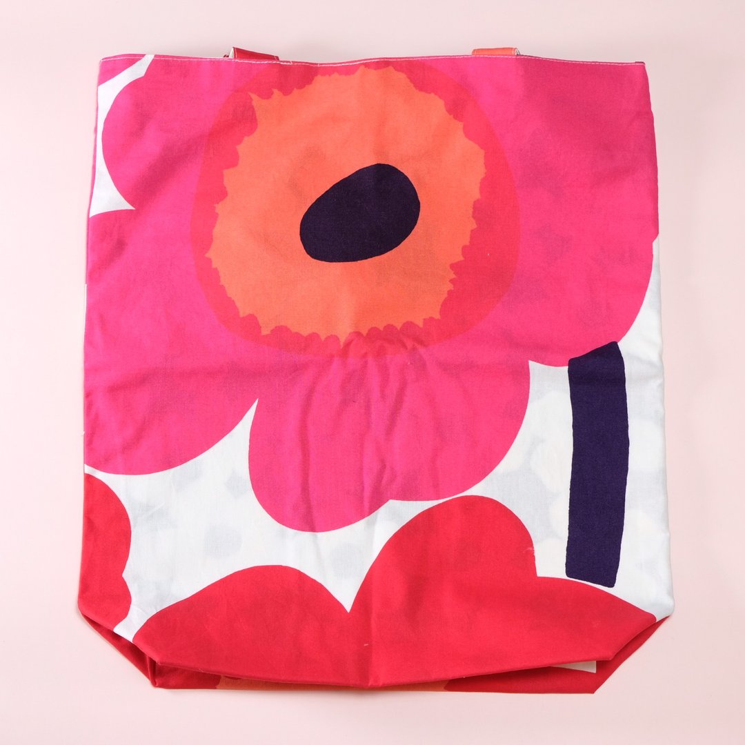 Marimekko 红色罂粟花布料 日本黑白花布料 双面肩袋 Tote Bag - 侧背包/斜挎包 - 棉 多色
