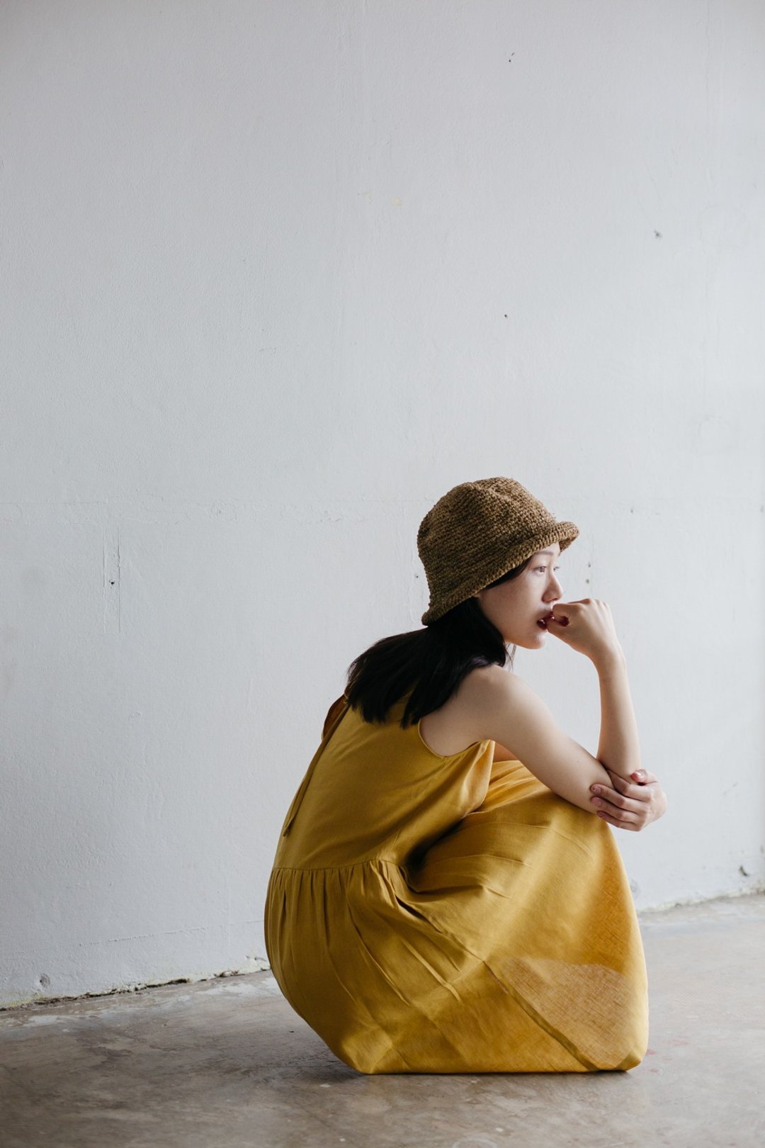 Linen Camisole dress with open back in Mustard - 洋装/连衣裙 - 棉 黄色