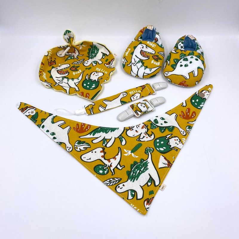 涂鸦恐龙-(学步鞋 + 手帕 + 奶嘴夹 + 领巾 + 手帕夹) - 满月礼盒 - 棉．麻 多色