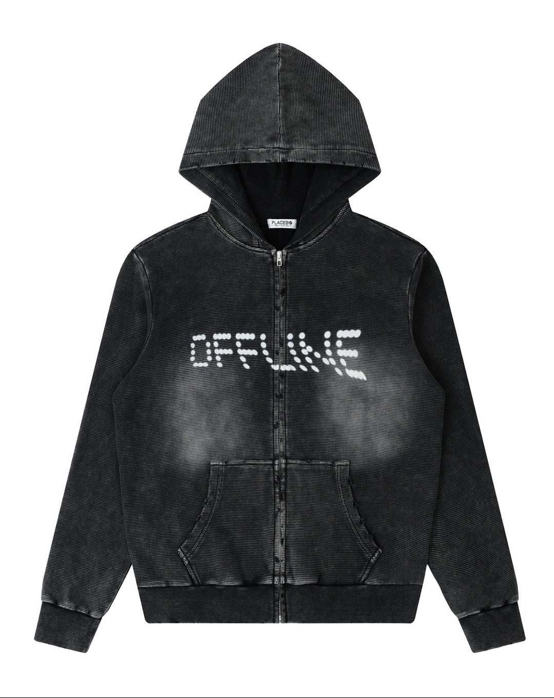 PLACEBO UNISEX WASHED WAFFLE OFFLINE ZIPUP - 中性连帽卫衣/T 恤 - 棉 黑色