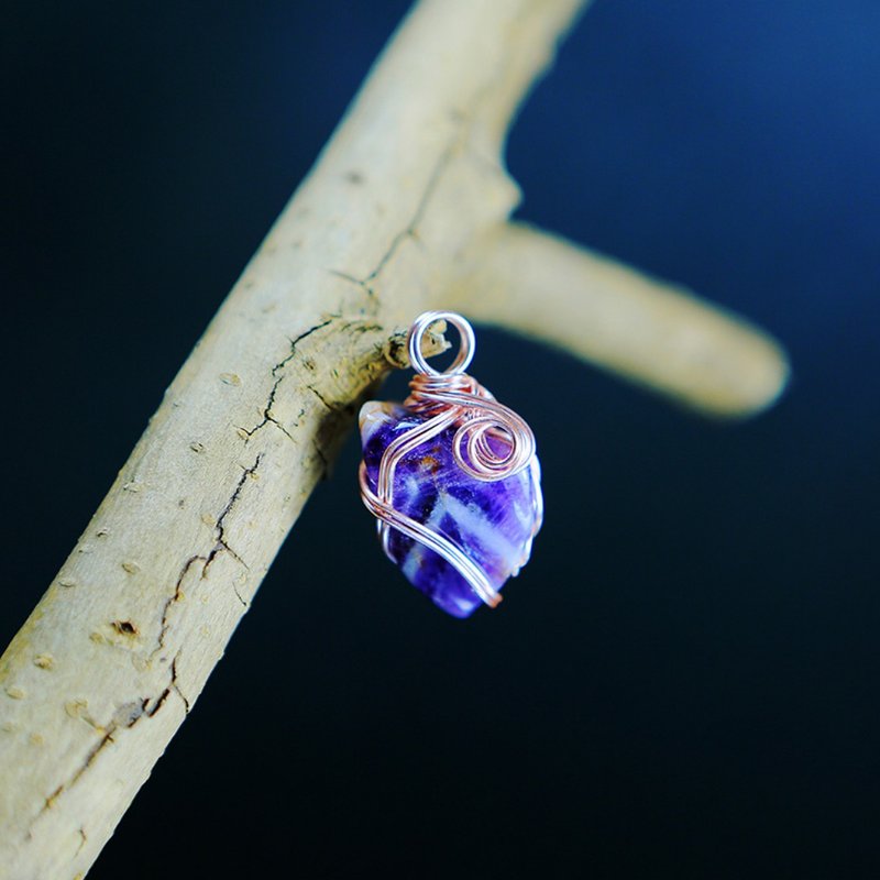 022214/紫晶/晶石吊坠/天然晶石/能量石/原生态/护身符/绕线首饰 - 项链 - 水晶 紫色