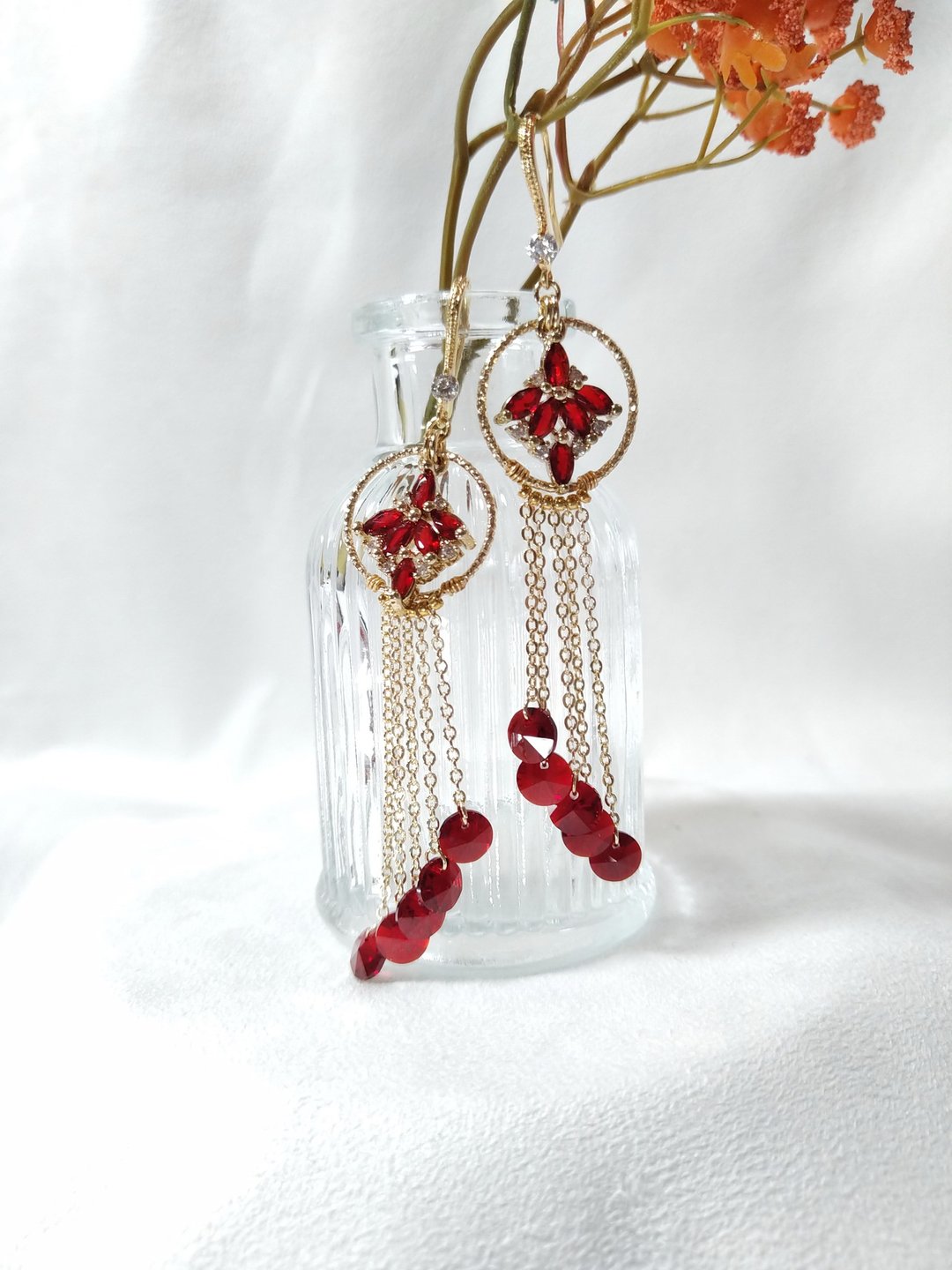 SWAROVSKI 系列【绯红】勾式耳环 流苏 水晶 红色 施华洛世奇 - 耳环/耳夹 - 水晶 红色