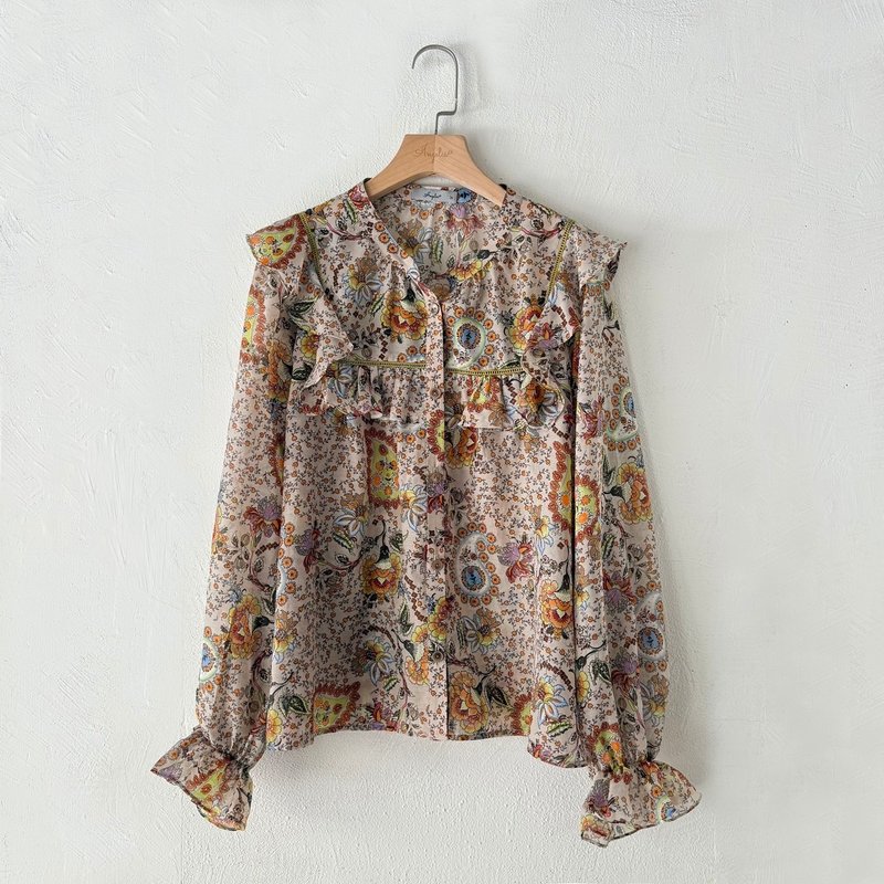 订制系列-圆领方形荷叶装饰上衣 - 女装衬衫 - 棉．麻 