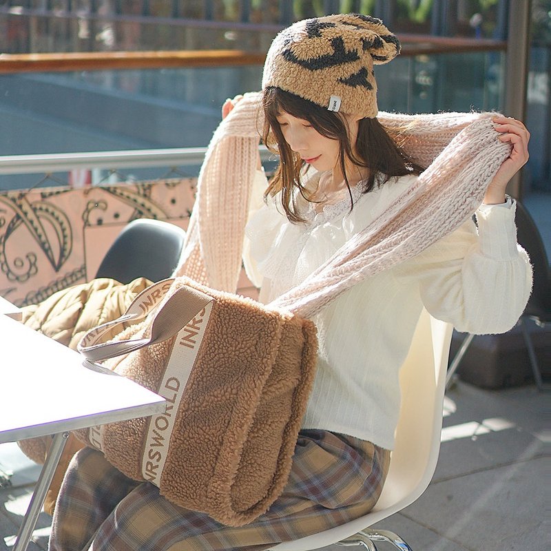 INRSWORLD 悉心界 泰迪绒托特包 - 侧背包/斜挎包 - 聚酯纤维 咖啡色