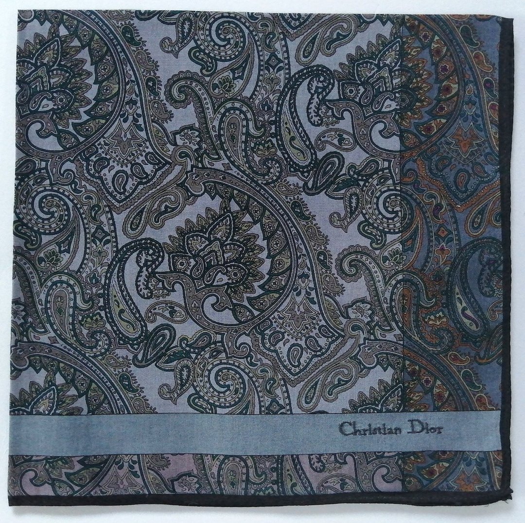 Christian Dior 复古手帕口袋佩斯利蓝色 19 x 19 寸中国风 - 手帕/方巾 - 棉 咖啡色