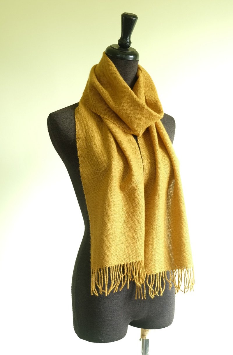 自家手织羊毛围巾－芥黄 My Handwoven Wool Scarf - Mustard - 围巾/披肩 - 羊毛 橘色