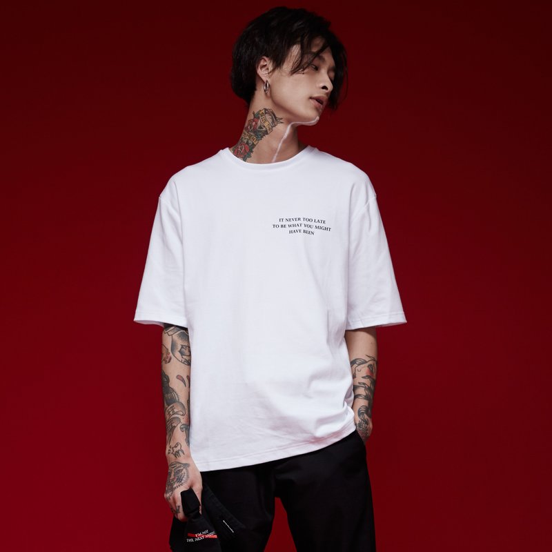 Just Me collection - Fifth Sleeve | 落肩五分袖Tee (仅L号) - 男装上衣/T 恤 - 棉．麻 白色