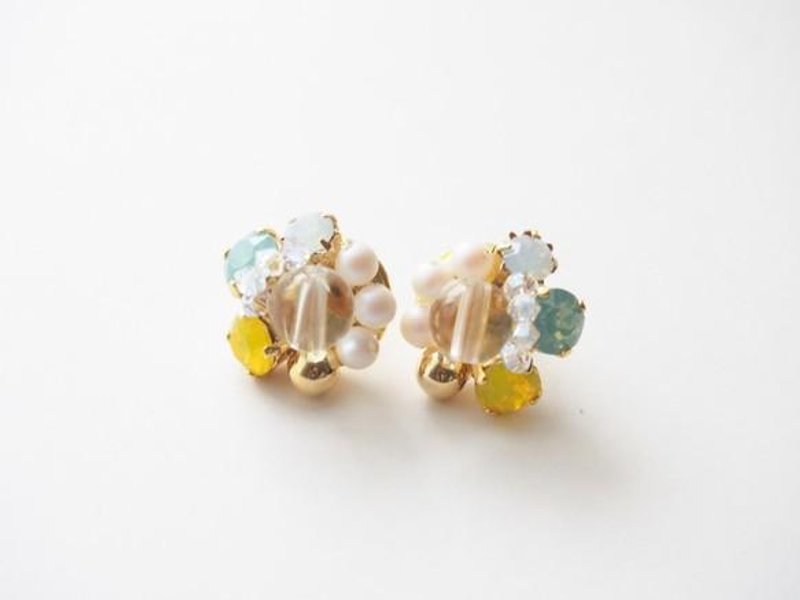 Swarovski Bijou earrings (Yellow & Green) - 耳环/耳夹 - 其他金属 