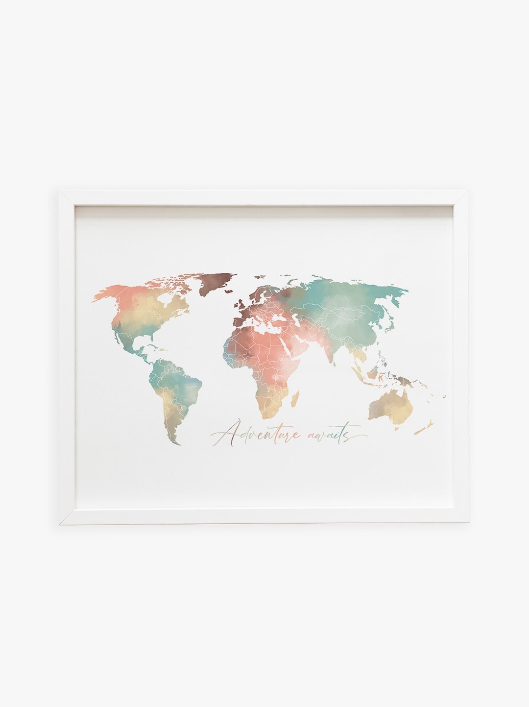 World map wall art, travel map pastel print, adventure awaits print, large world - 海报/装饰画/版画 - 其他材质 