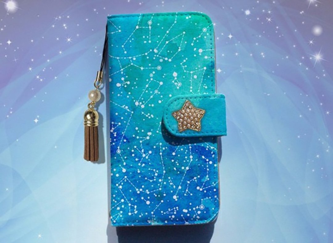 [Compatible with all models] Free shipping [Notebook type] Constellation story with tassel strap iPhone8 / iPhone8 Plus / iPhoneX - 手机壳/手机套 - 真皮 蓝色