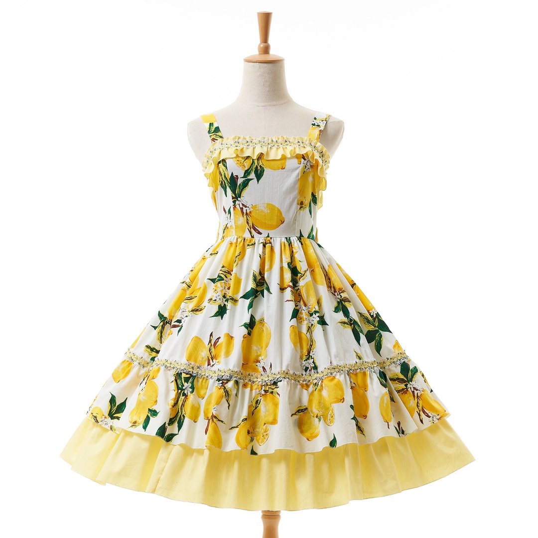 Lolita dress lemon - 洋装/连衣裙 - 棉 黄色