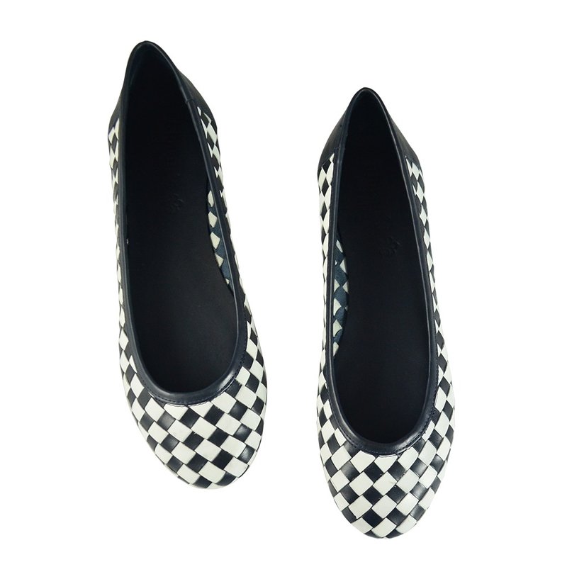 ITA BOTTEGA【Made in Italy】意大利真皮深蓝白双色编织菱格纹芭蕾舞平底娃娃鞋 - 女款休闲鞋 - 真皮 蓝色