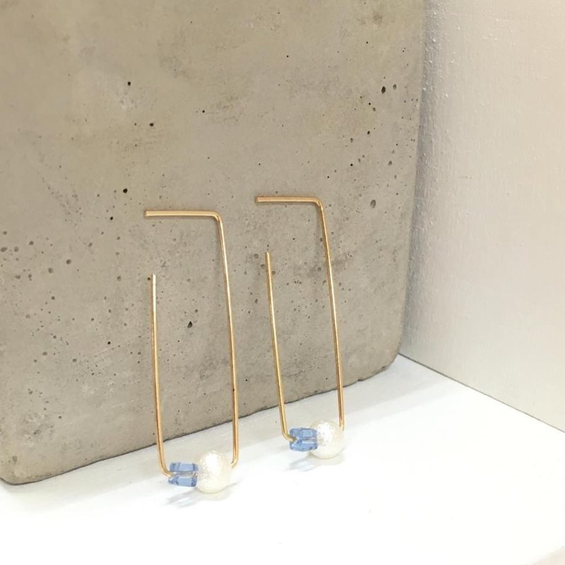 长方形糖果水晶棉花珍珠耳环 Gold Candy Crystal Cotton Pearl Earrings - 耳环/耳夹 - 其他金属 金色