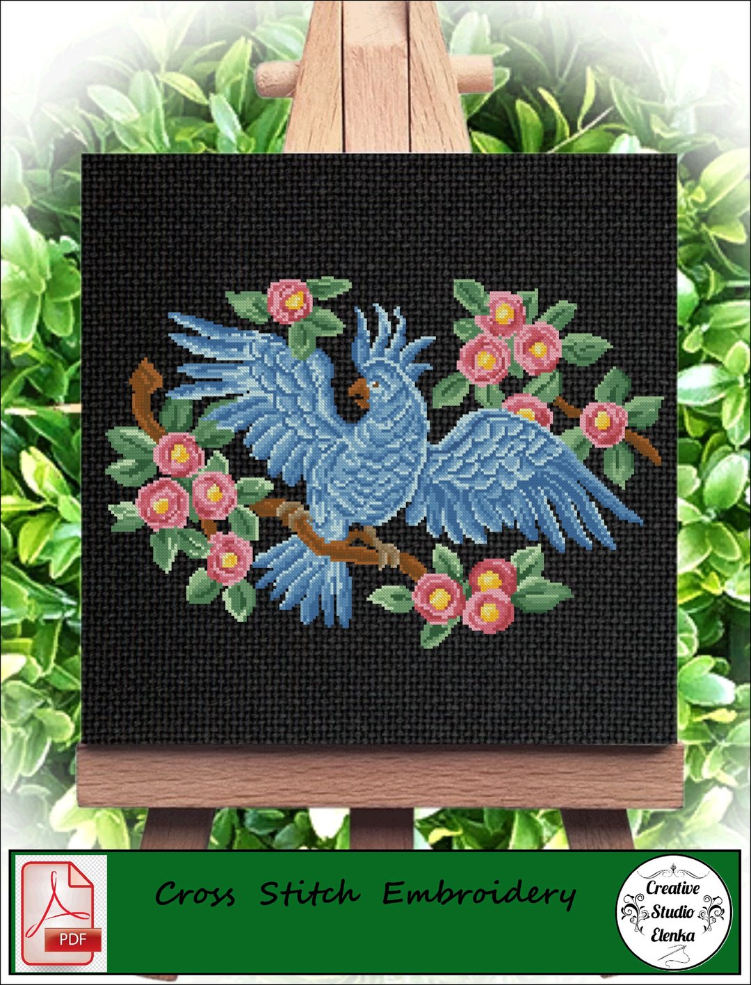 Vintage Cross Stitch Scheme Blue Parrot - PDF Embroidery Scheme - 编织/刺绣/羊毛毡/裁缝 - 其他材质 