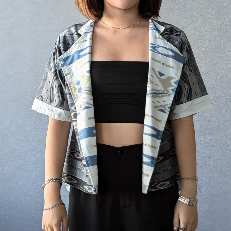 中袖西装外套上衣 SAVA - Blue 蓝 - SAV003 - 女装上衣 - 棉．麻 蓝色