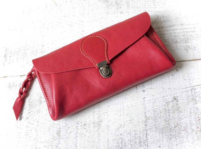 柔らかい本ヌメ革の長財布 「series-envelope」ローズ - 皮夹/钱包 - 真皮 红色