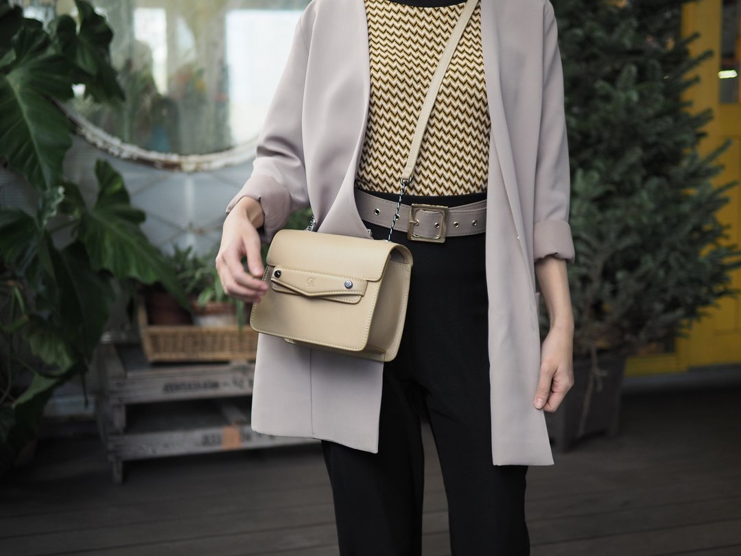 Leather Bag : Quinn (Beige) - 手提包/手提袋 - 真皮 卡其色