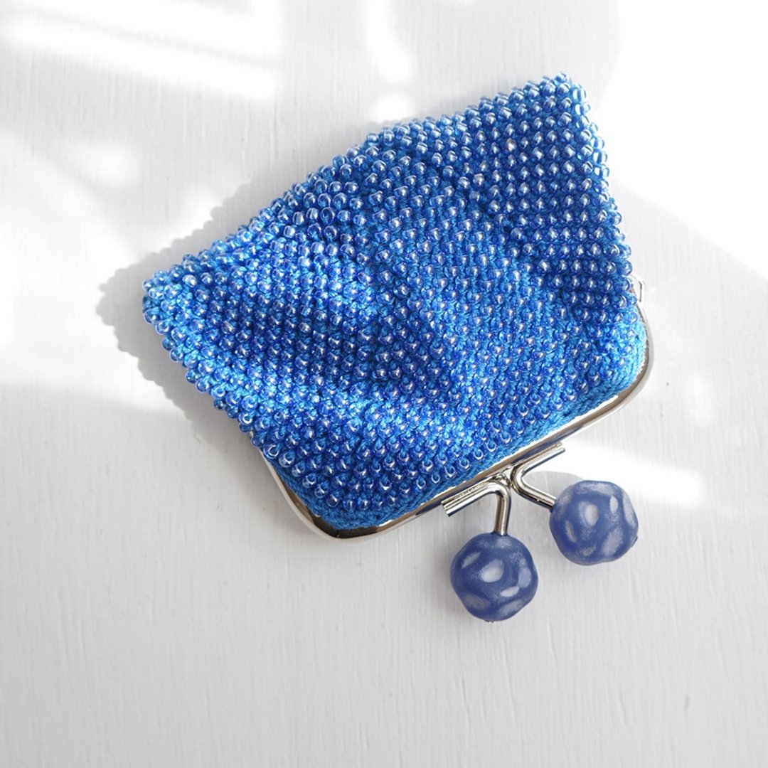 Ba-ba handmade Beads crochet square coinpurse No.1729 - 零钱包 - 其他材质 蓝色
