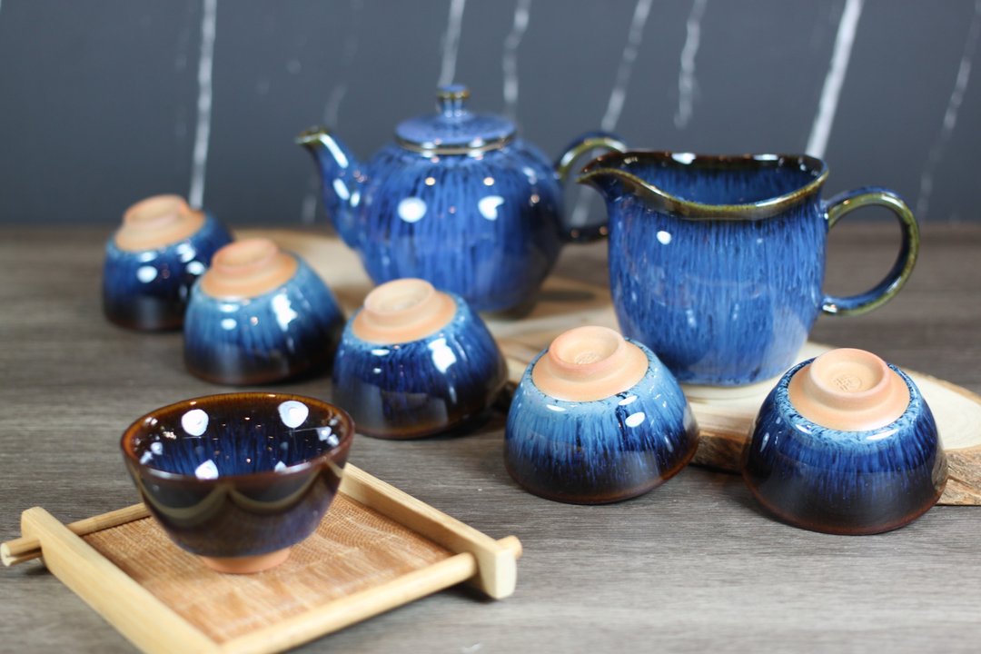 【教师节礼物】湛海 天目釉 圆满茶具组 陶艺名家叶敏祥作品 - 茶具/茶杯 - 陶 