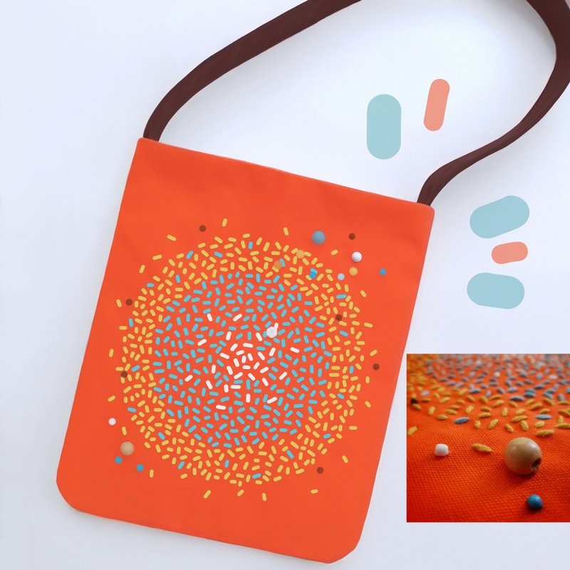 手工刺绣托特包，14盎司帆布，独特设计，尺寸14x12英寸。 - 手提包/手提袋 - 绣线 橘色