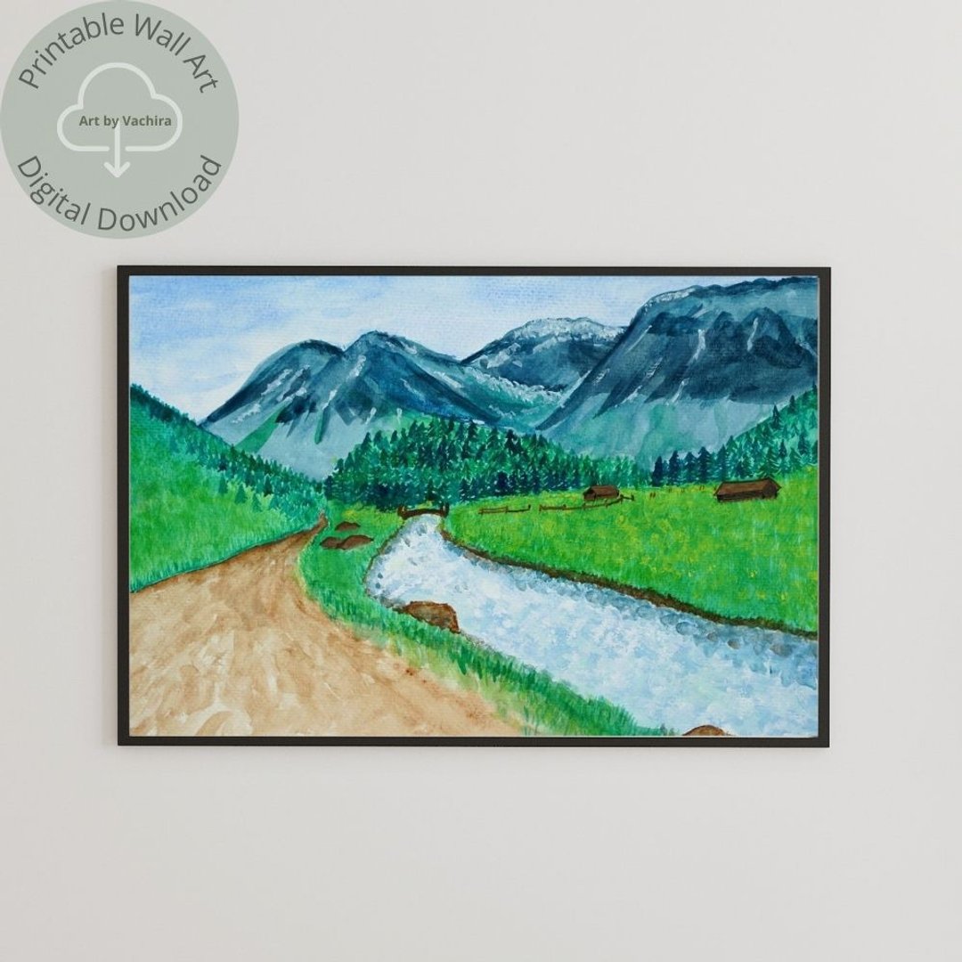 Watercolor Mountain Landscape Painting - Printable Wall Art - Digital Download - 电子手绘真人画像/绘画/插画 - 其他材质 