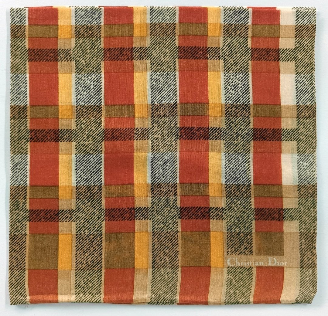 Christian Dior 复古手帕 – 秋季格纹 તાર્તન 18 x 18 英寸 - 手帕/方巾 - 棉 红色
