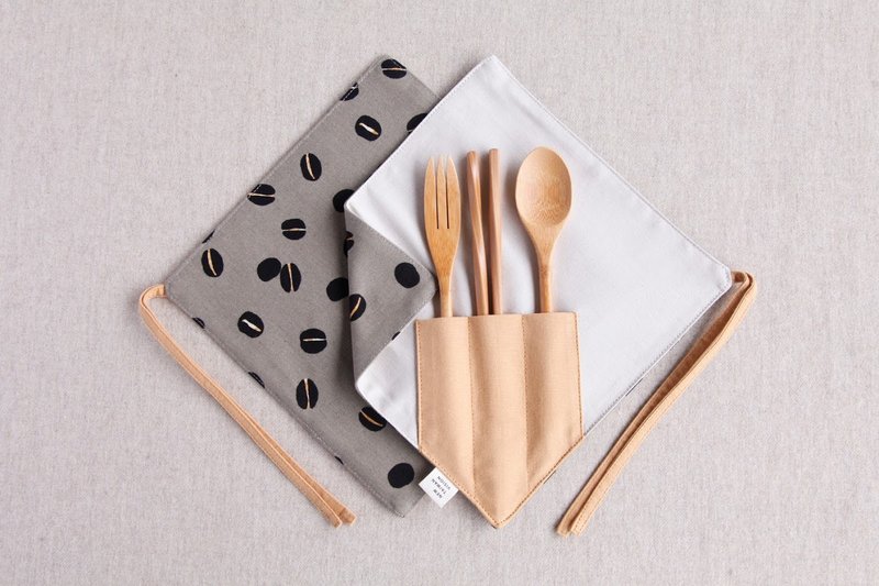 绝版【一角筷套组】-擂茶咖啡 - 餐刀/叉/匙组合 - 棉．麻 咖啡色