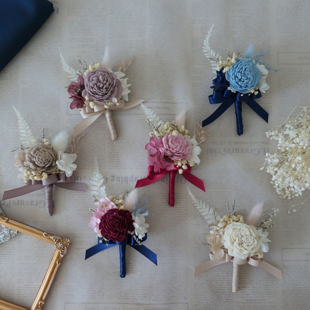 【索拉玫瑰干燥花胸花】新郎胸花/伴郎胸花/主婚人胸花 共6色 - 干燥花/捧花 - 植物．花 粉红色