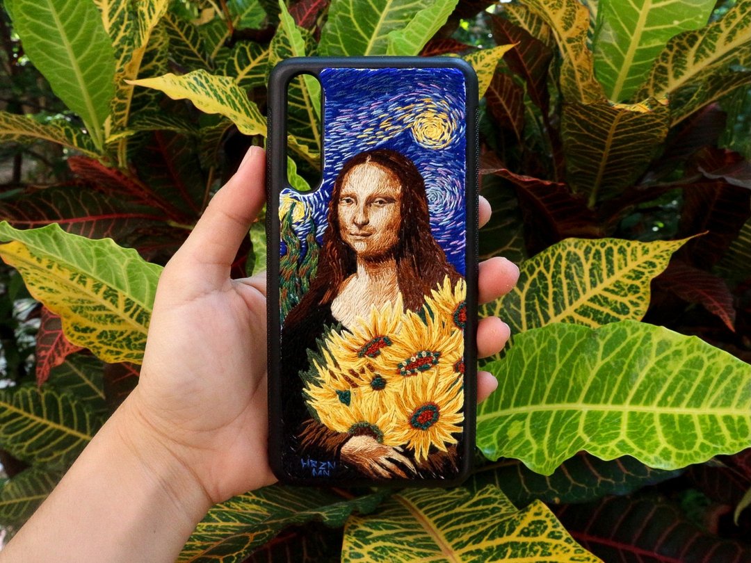 Mona Lisa in a Starry night - 手机壳/手机套 - 绣线 蓝色