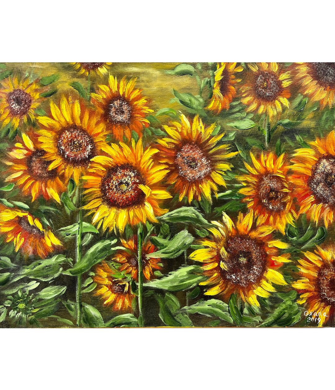 Sunflowers Painting Flowers Original Art Floral Wall Decor 40x50 cm/ 16x20 inch - 海报/装饰画/版画 - 棉 多色
