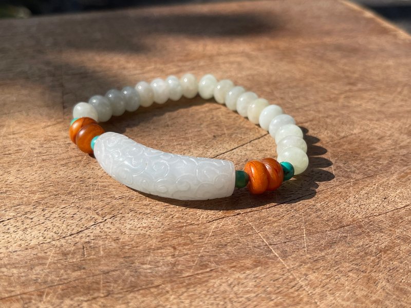 吉祥路路通手链—孤品设计。路路通。翡翠。蜜蜡。绿松 - 手链/手环 - 玉石 多色