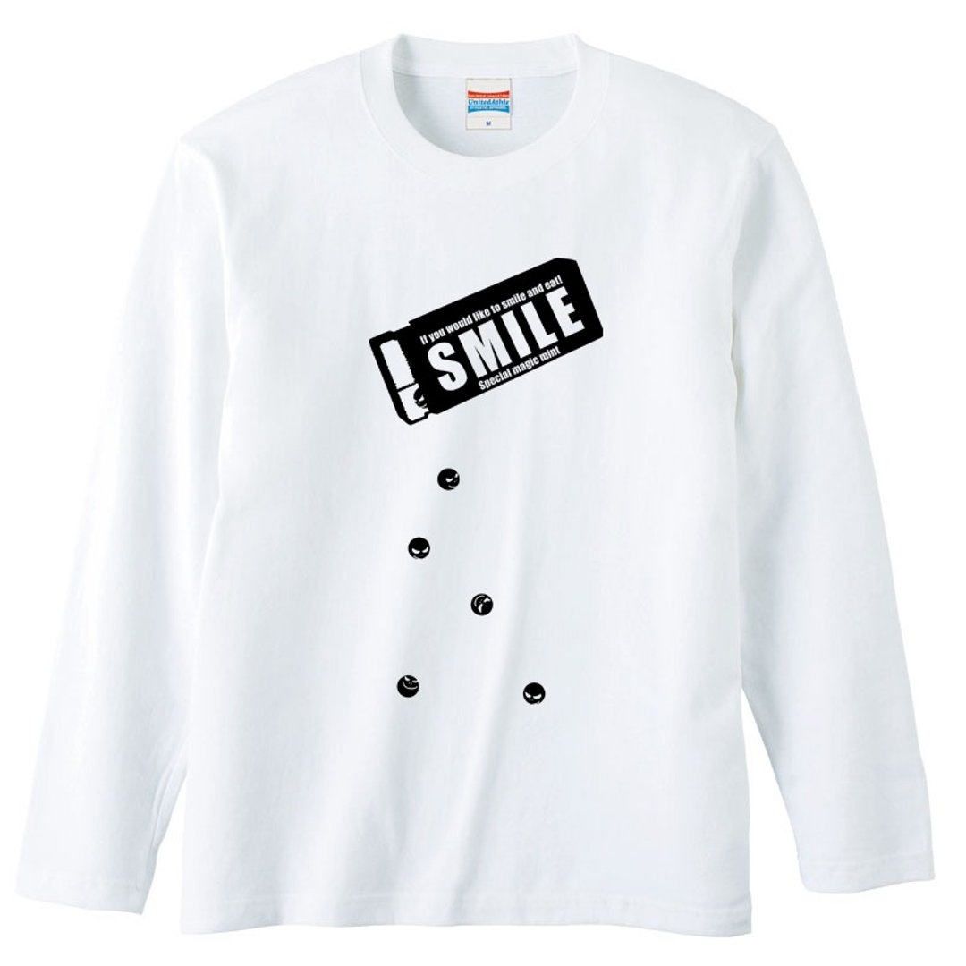 Long sleeve T-shirt / SMILE - 男装上衣/T 恤 - 棉 白色