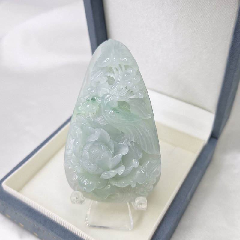 天空蓝 起胶 精工 花开富贵 | 天然缅甸玉A货翡翠 - 吊饰 - 玉石 