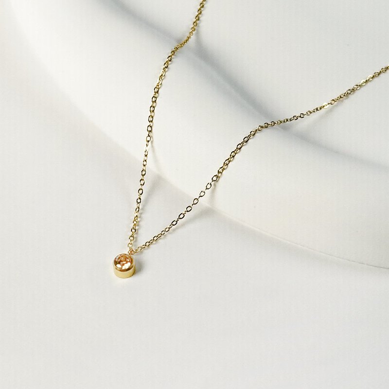 香槟橘锆石生日石316医疗钢项链/11月诞生石  单钻 锁骨链 不锈钢 - 项链 - 不锈钢 金色