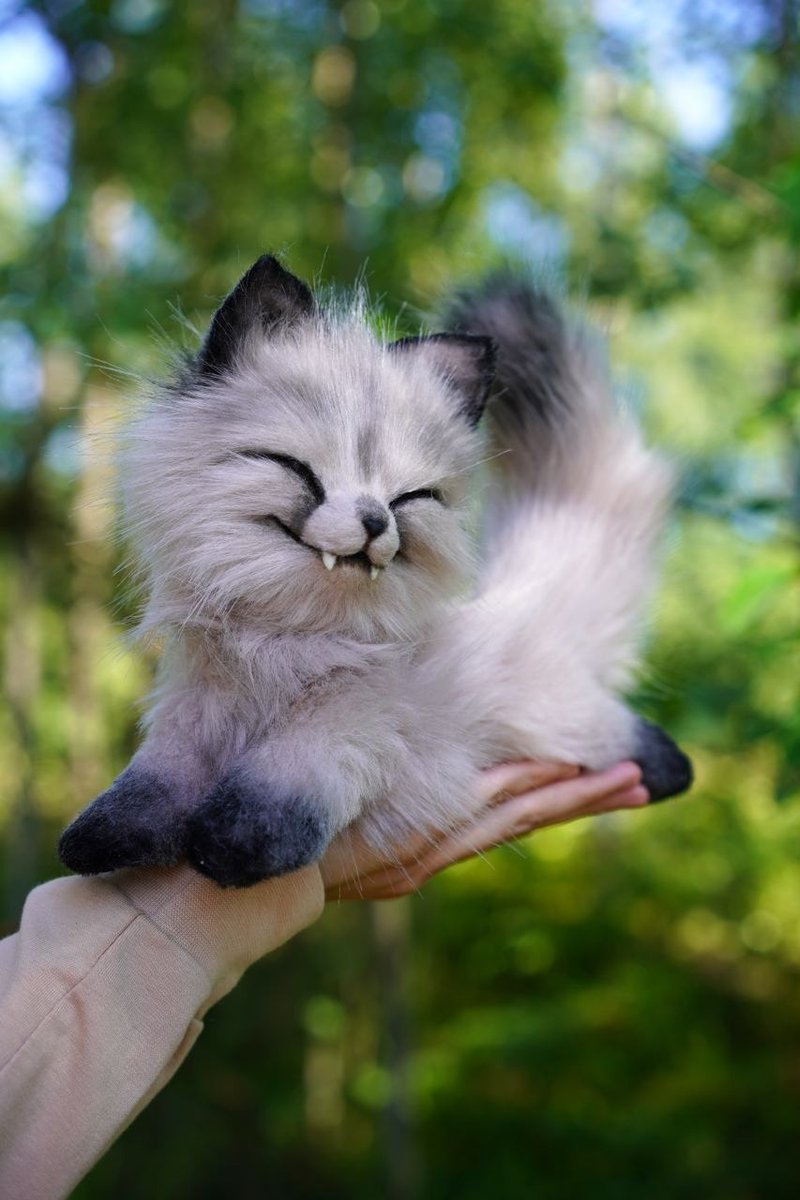 微笑狐狸娃娃手工玩具配件毛绒填充逼真肖像 - 玩偶/公仔 - 其他材质 灰色