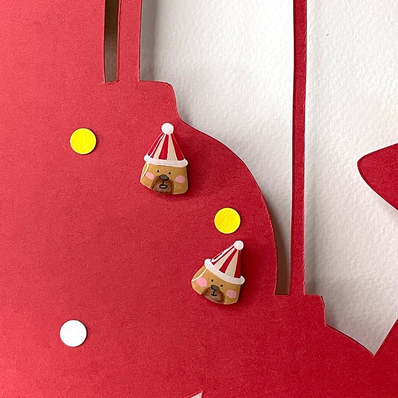 圣诞饰品 圣诞熊 手绘 手作 耳环 - 耳环/耳夹 - 塑料 咖啡色