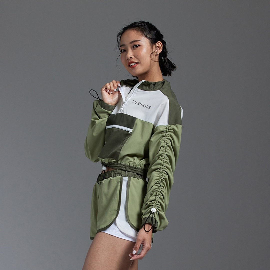 半拉链轻量运动外套 - 女装上衣 - 聚酯纤维 绿色