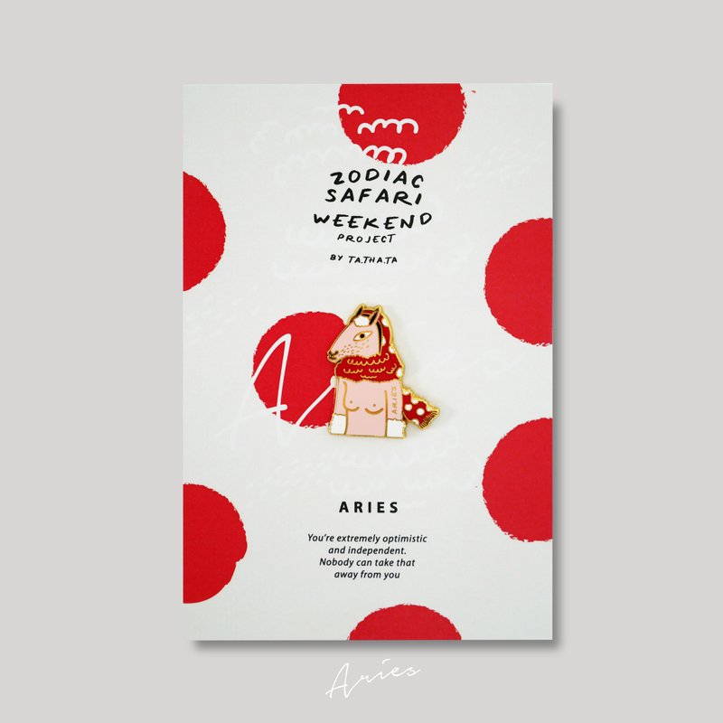 Aries - zodiac enamel brooch / pin - 胸针 - 其他金属 红色