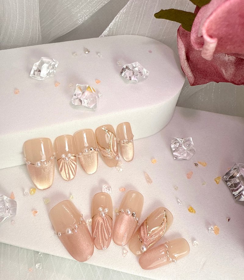 【TING】晨光贝语 - 裸粉猫眼贝壳珍珠穿戴甲 S 码 - 其他 - 塑料 粉红色