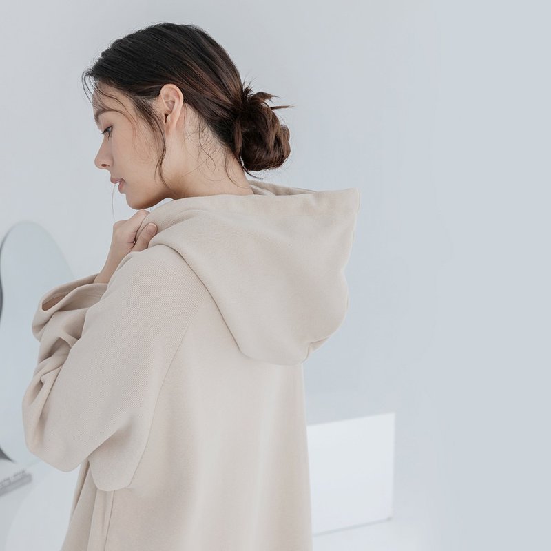 暖时光 连身抽绳大学帽T洋装 (厚款)-驼色 - 居家服/睡衣 - 其他人造纤维 