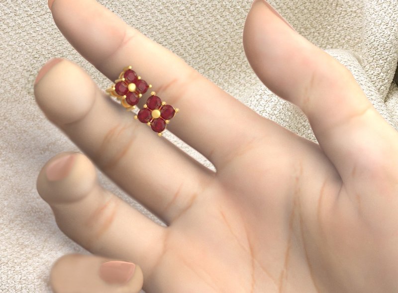 红宝石耳环银 - 耳环/耳夹 - 24k 金 咖啡色