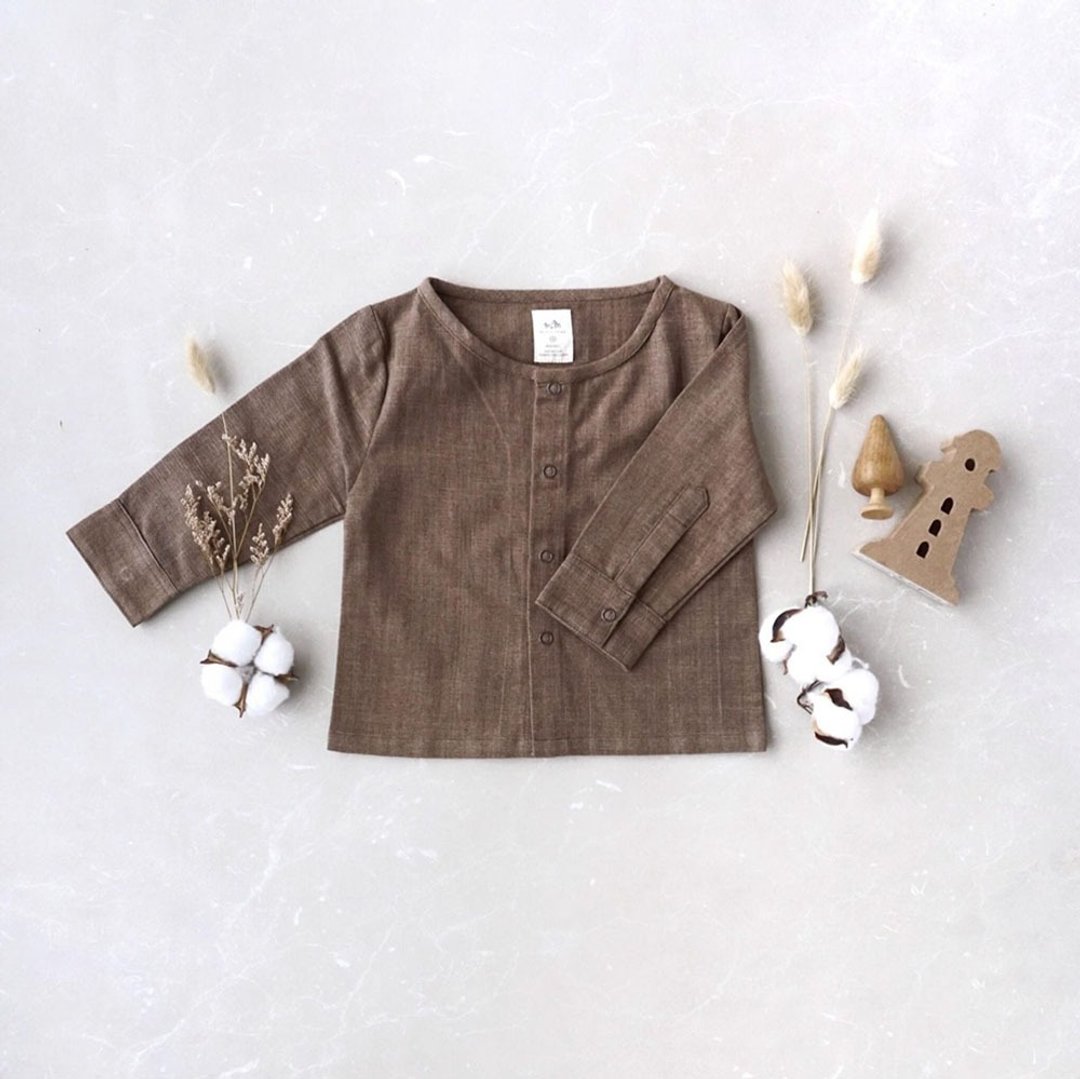 Be Butterfly Boy Shirt Hand Woven Cotton 100%,Natural Dyed - 男装衬衫 - 棉 卡其色