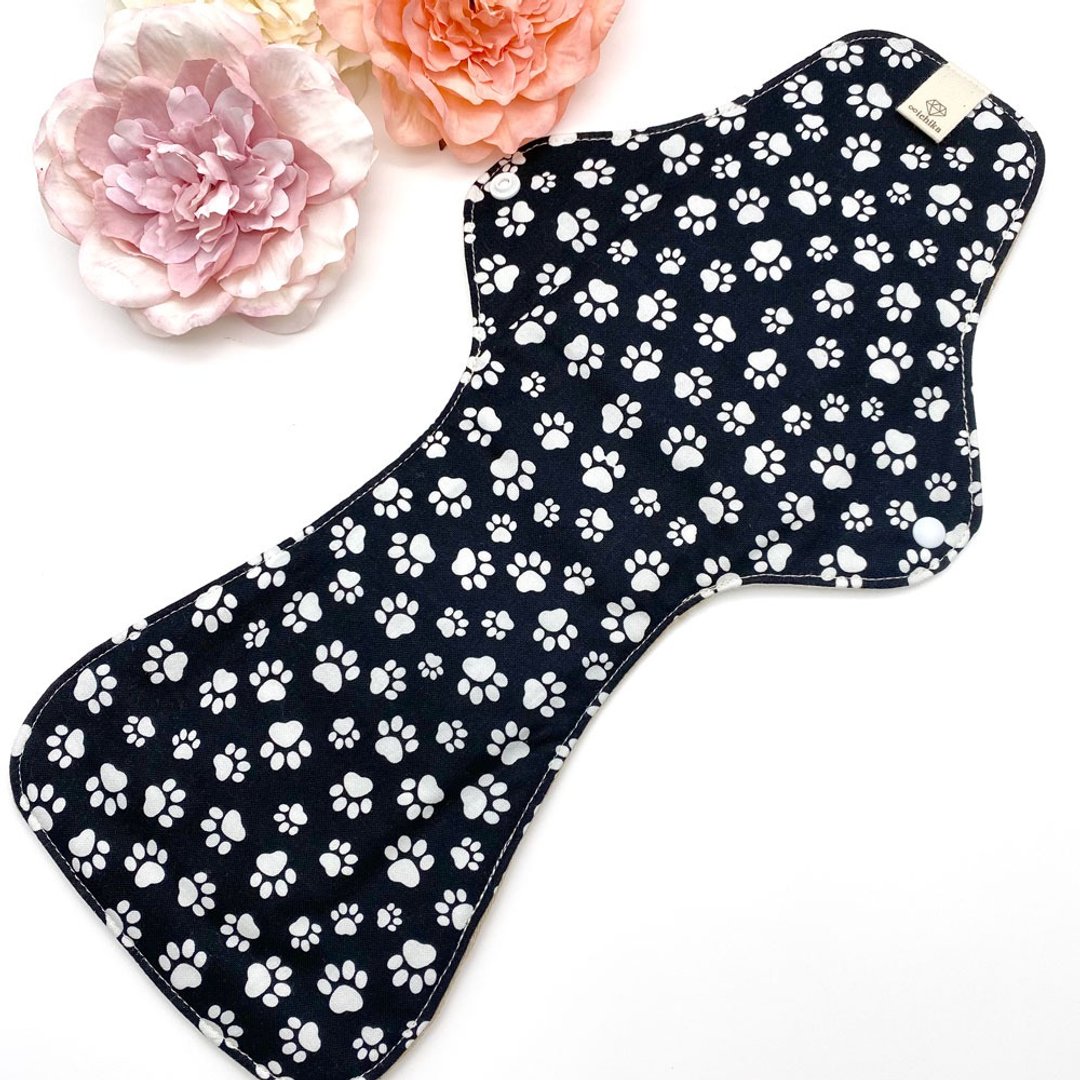 Menstrual cloth napkin, very large size, organic cotton, Footprints pattern, - 生理用品 - 棉．麻 