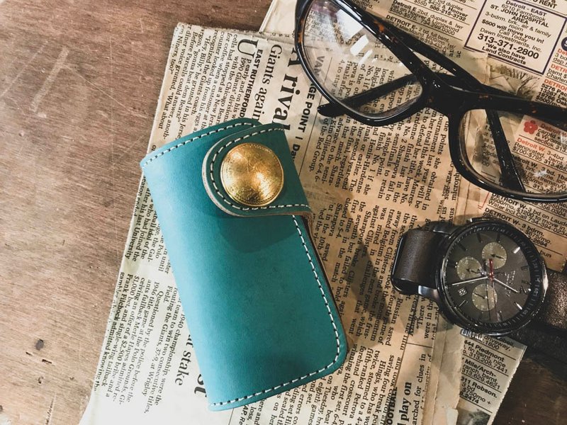 TWOFOLD Sky blue, water blue Two-fold key case Ashime Design TFK-TN-WAh - 钥匙链/钥匙包 - 真皮 蓝色