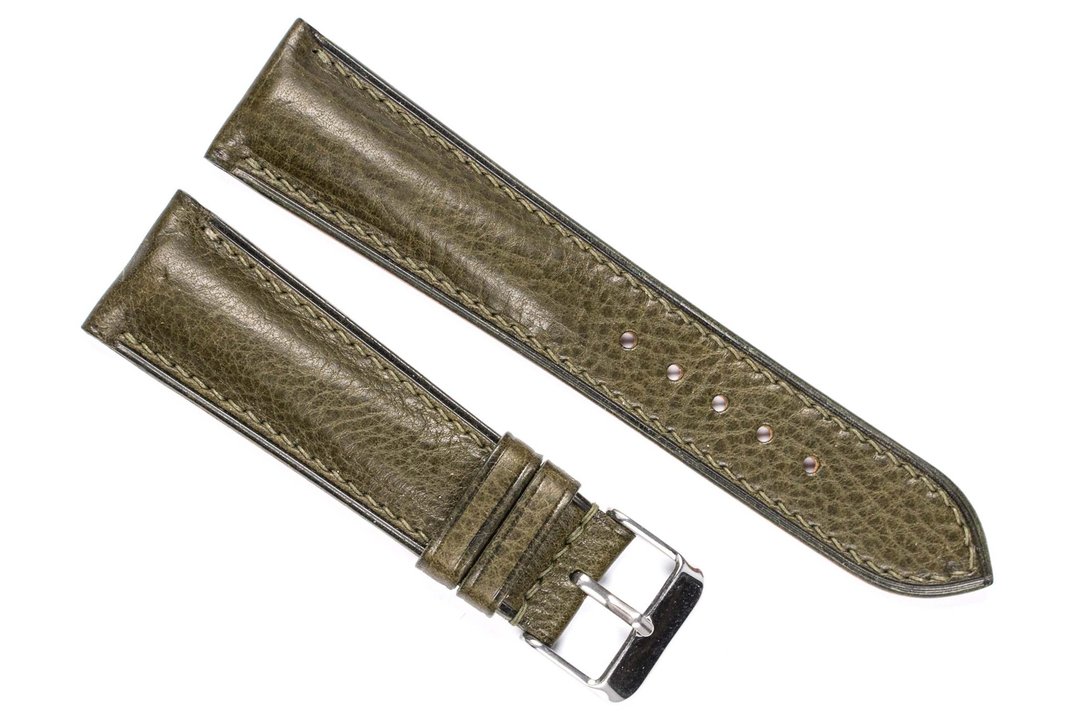 Olive leather watch strap. Padded watch band for 16mm 17mm 18mm 19mm 20mm 21mm - 表带 - 真皮 绿色