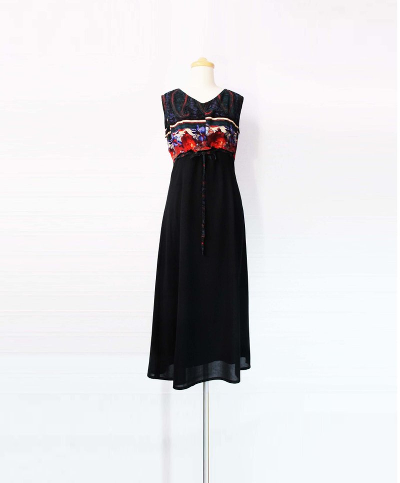 Wahr_斑纹背心黑长洋装 - 洋装/连衣裙 - 其他材质 