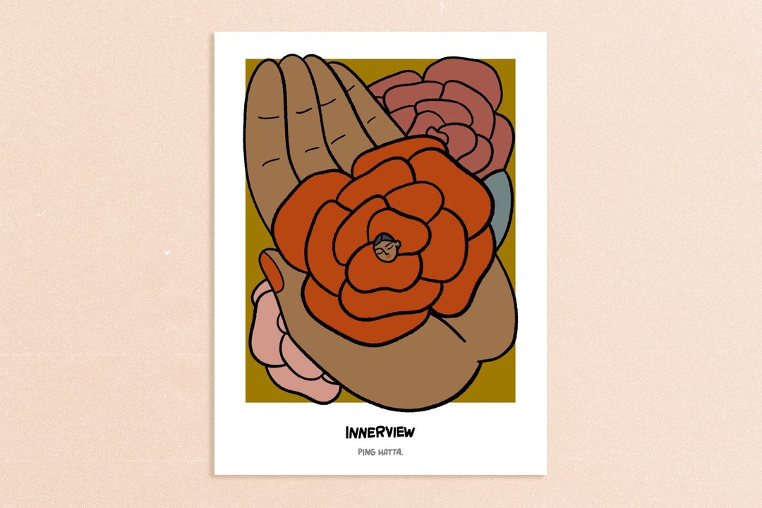 Innerview - woman red rose flower hand whimsical minimal modern boho art poster - 海报/装饰画/版画 - 纸 